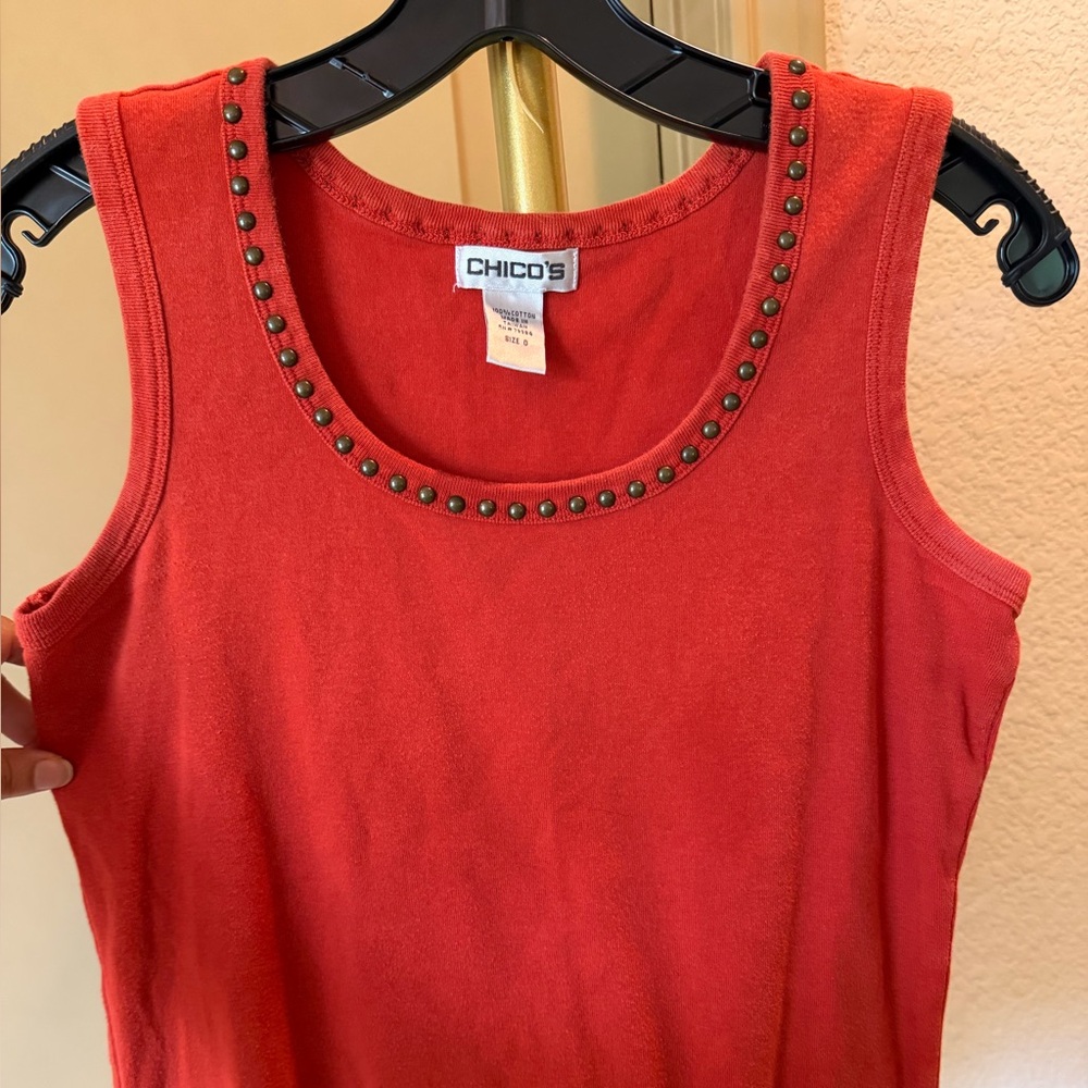 Chico's Bright Red Stud-Trim Scoop Neck Tank